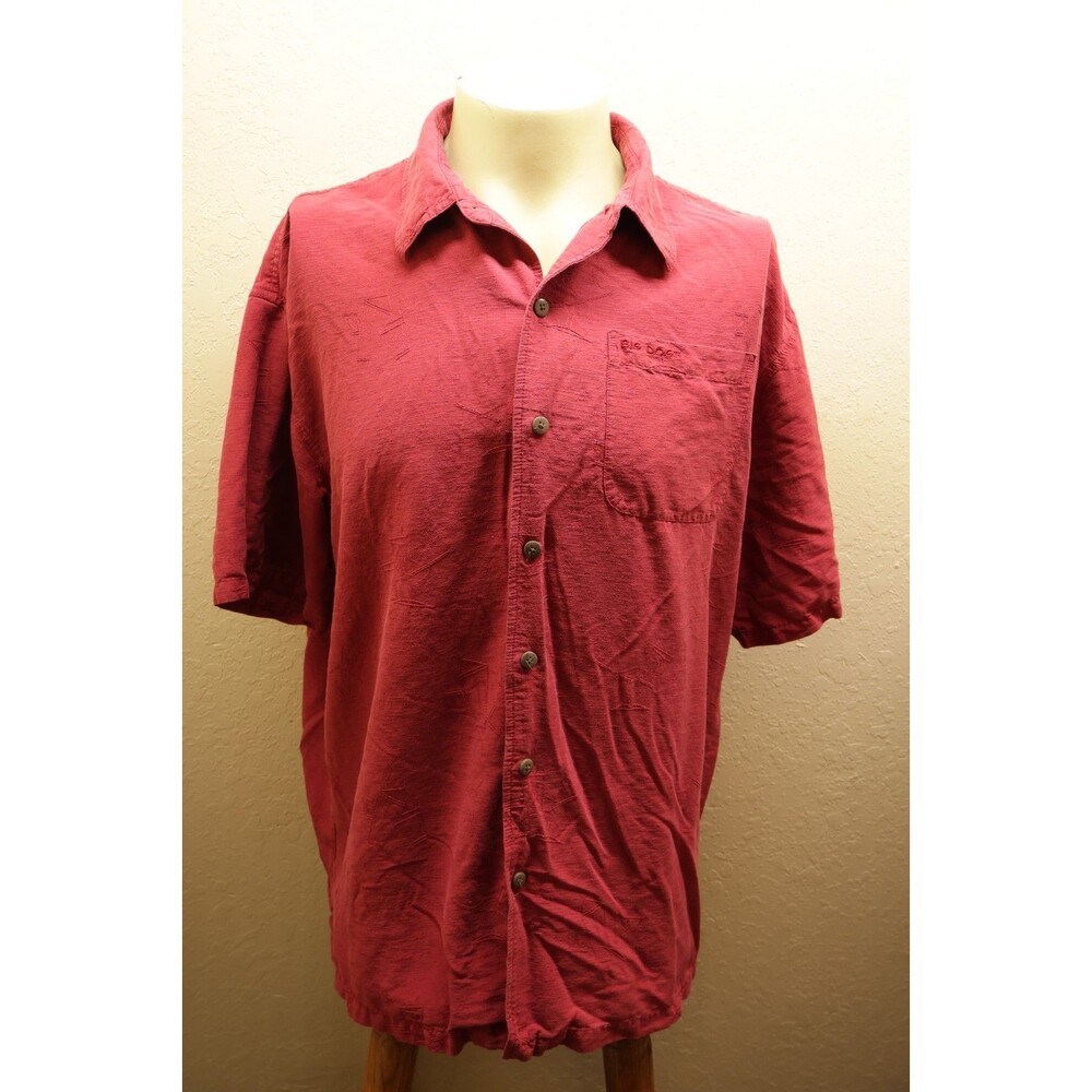 Big Dogs Silk Shirt Mens XL Red Embroidered Jacquard Textured Cocktail Camp